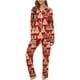 thumbnail image 2 of Puntoco Pijamas para mujer Conjunto de pijama con camisa de cuello en V y manga larga con estampado navideño para otoño e invierno para mujer, 2 of 5