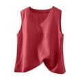 thumbnail image 2 of Ayolanni Red Womens T Shirt Cotton Linen V-Neck Solid Tank Tops Ladies Shirts and Blouses XL, 2 of 7