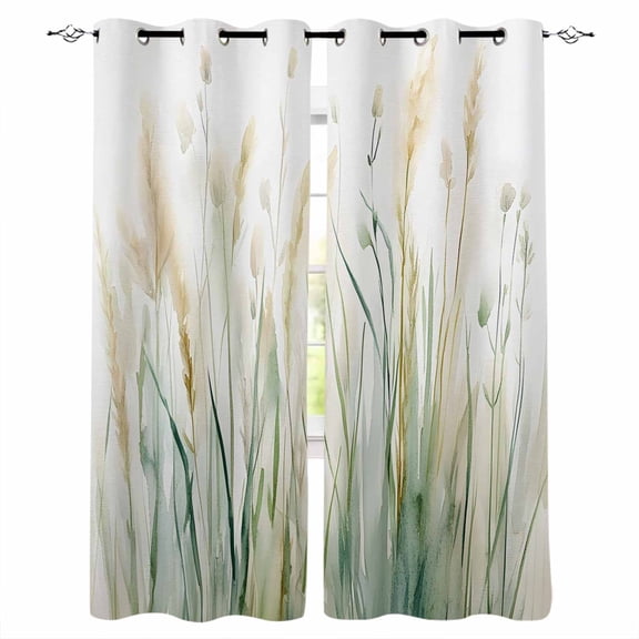 Vintage Green Leaf Blackout Curtains for Bedroom/Living Room, Thermal Insulated Kitchen Curtains, Spring Country Retro Botanical Grommet Darkening Window Treatment Drapes 52"x63"x2