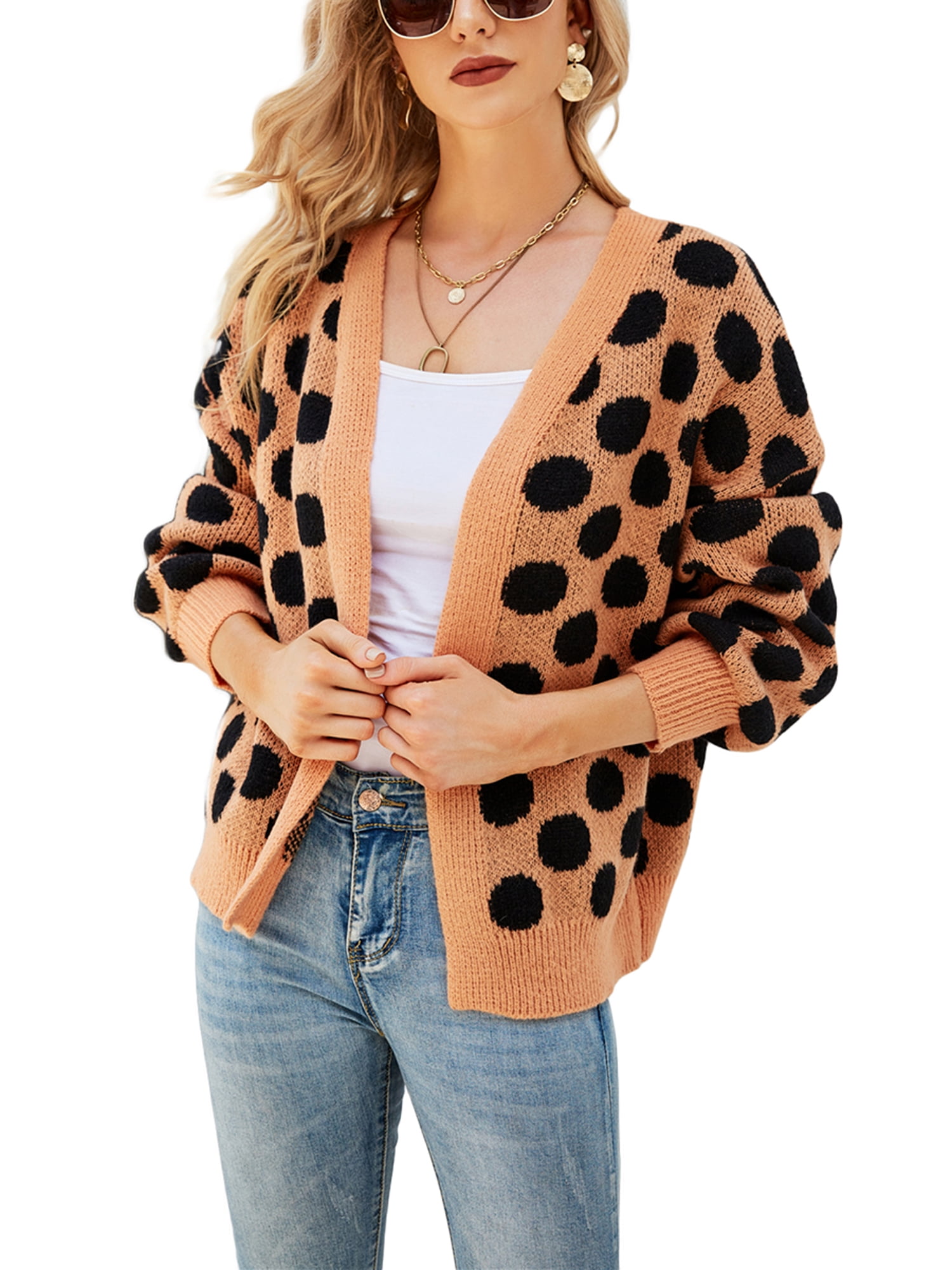 Women Girl Casual Cardigan Polka Dot 