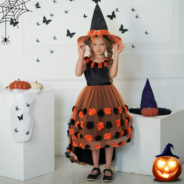 Princess Dress up Costumes for Girls Halloween Costume Kids Birthday Party  Cosplay World Book Day Fancy Dress Clothes Orange 6-7 Years