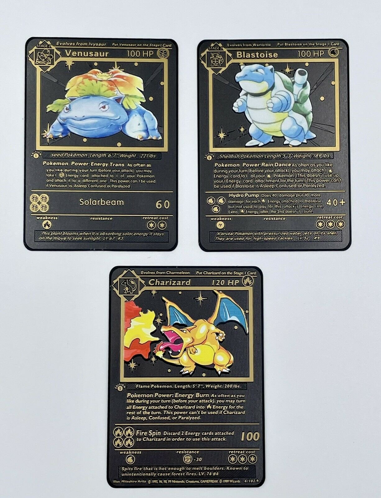Metal Pokemon Cards Charizard Venusaur Blastoise 1st Ed. Base Set Black  Custom - Walmart.com