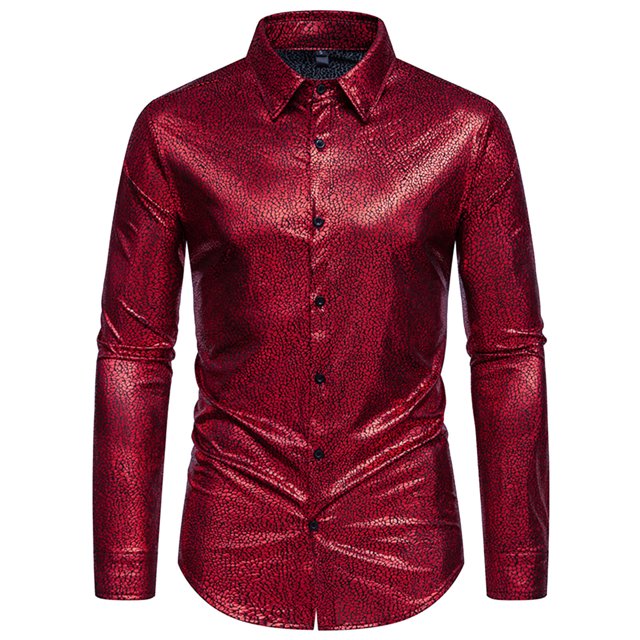 Camisas Para Hombre Manga Larga Camisa de manga larga para hombre, primavera y otoño, vestido de escenario bronceado, moda de banquete (Red, L)