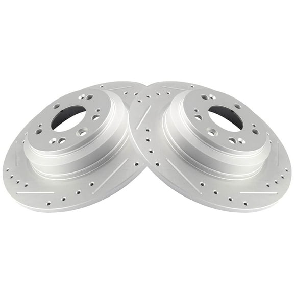 TRQ Rear Performance Brake Rotors Set Solid Premium G-Coated Cross Drilled & Slotted Fits Select 2009-2014 Acura TL