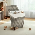 thumbnail image 5 of Gymax Handwoven Laundry Hamper Foldable w/Removable Liner, Lid & Handles Grey, 5 of 10