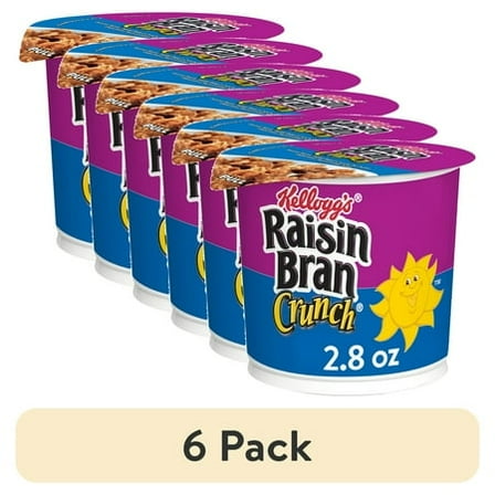 Kellogg's Raisin Bran Crunch Breakfast Cereal Cups, Family Breakfast, Fiber Cereal, Original, 2.8oz Cup (1 Cup)