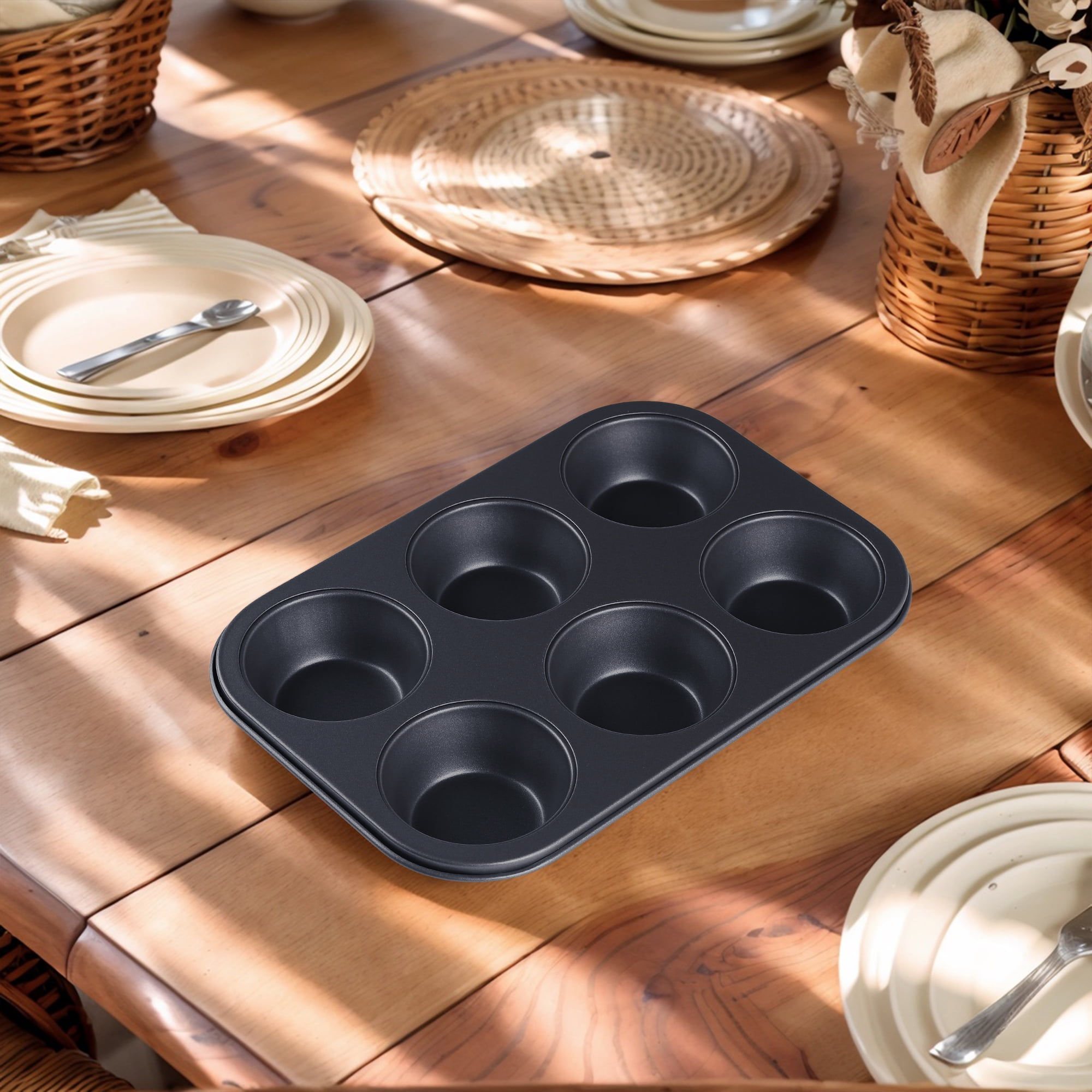Unique Bargains Nonstick Cake Pan 12 Cups 3 Pack Black 10.4*7.1*1.2in