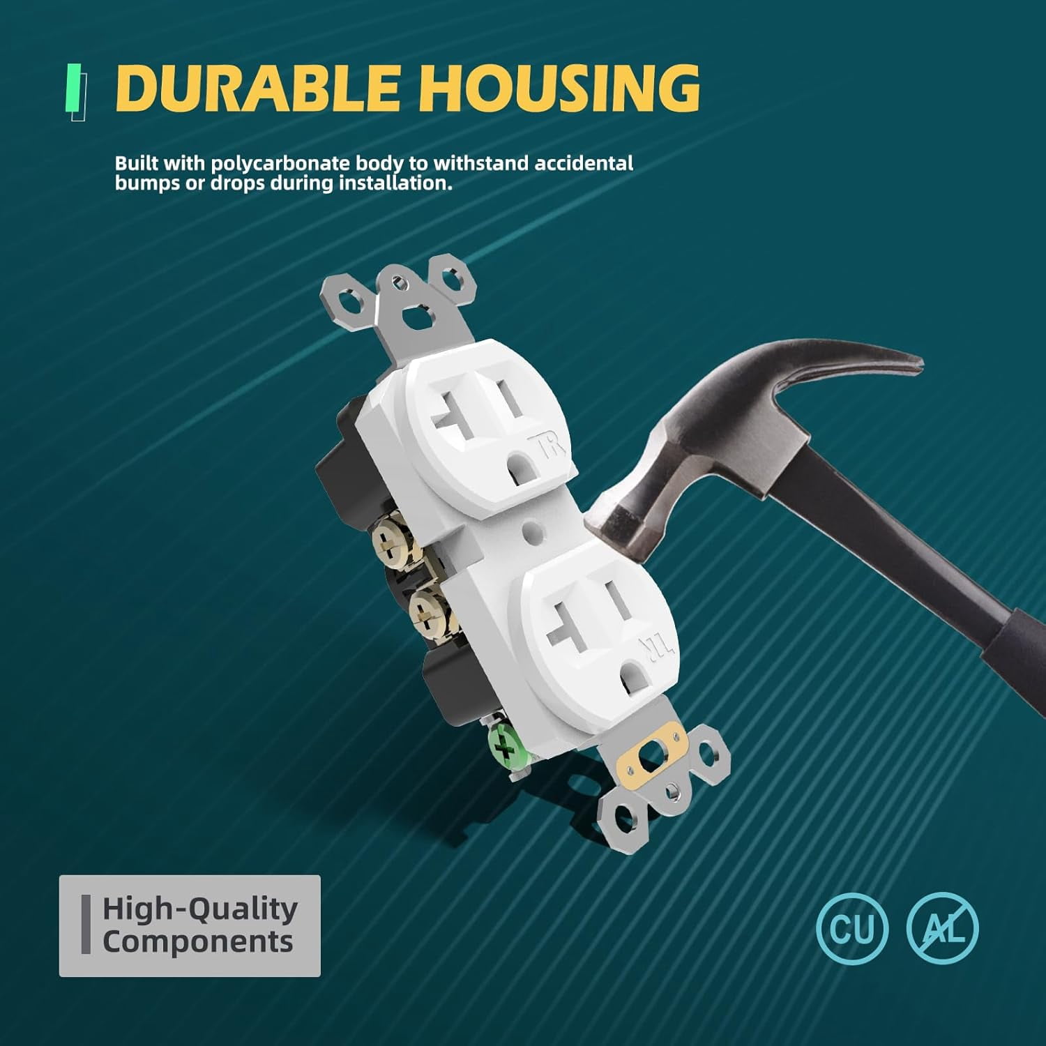Duplex Wall Receptacle Outlets, 20A Tamper-Resistant Electrical Receptacle, 2 Pole 3 Wire, Self-Grounding, Residential Grade Wall Power Socket, White, UL Listed, 10 Pack
