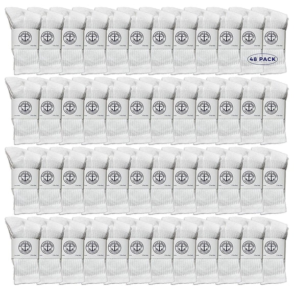 48 Pairs Of Yacht & Smith Wholesale Kids Crew Socks, Childrens Cotton Casual Crew Socks Size 4-6 (White)