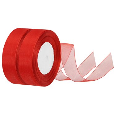 Unique Bargains 1 Inch x 50 Yard Organza Ribbon, 2 Pack Gift Wrapping Ribbon for Bouquet Cake Invitations Card Decoration, Red