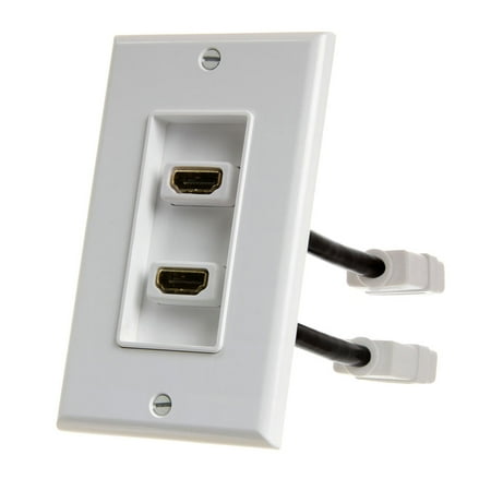 Wall Switch Extension Handle - HDMI Dual Port White Wall Plate 4” Rear Extension Cables