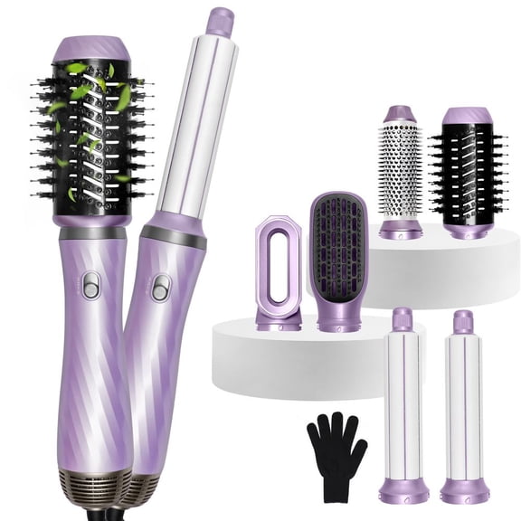 5 in 1 Detachable Hair Dryer Brush Negative Ionic Hot Air Brush Styling Tool Set Volumizer Straightener Thermal Brush Air Curler Wand for Drying Straightening Curling