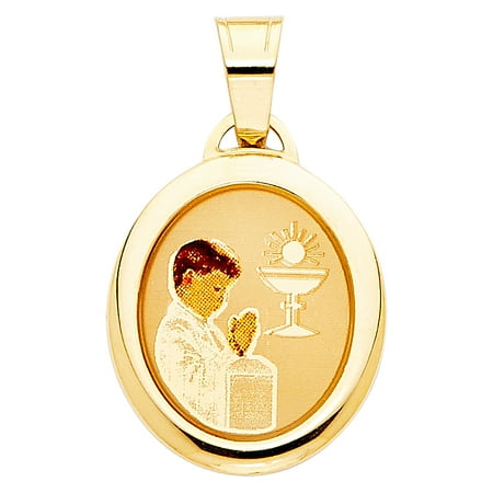First Communion Medal Pendant - Jewels By Lux 14K Yellow Gold First Communion Picture Medal Boy Pendant 19mm X 15mm