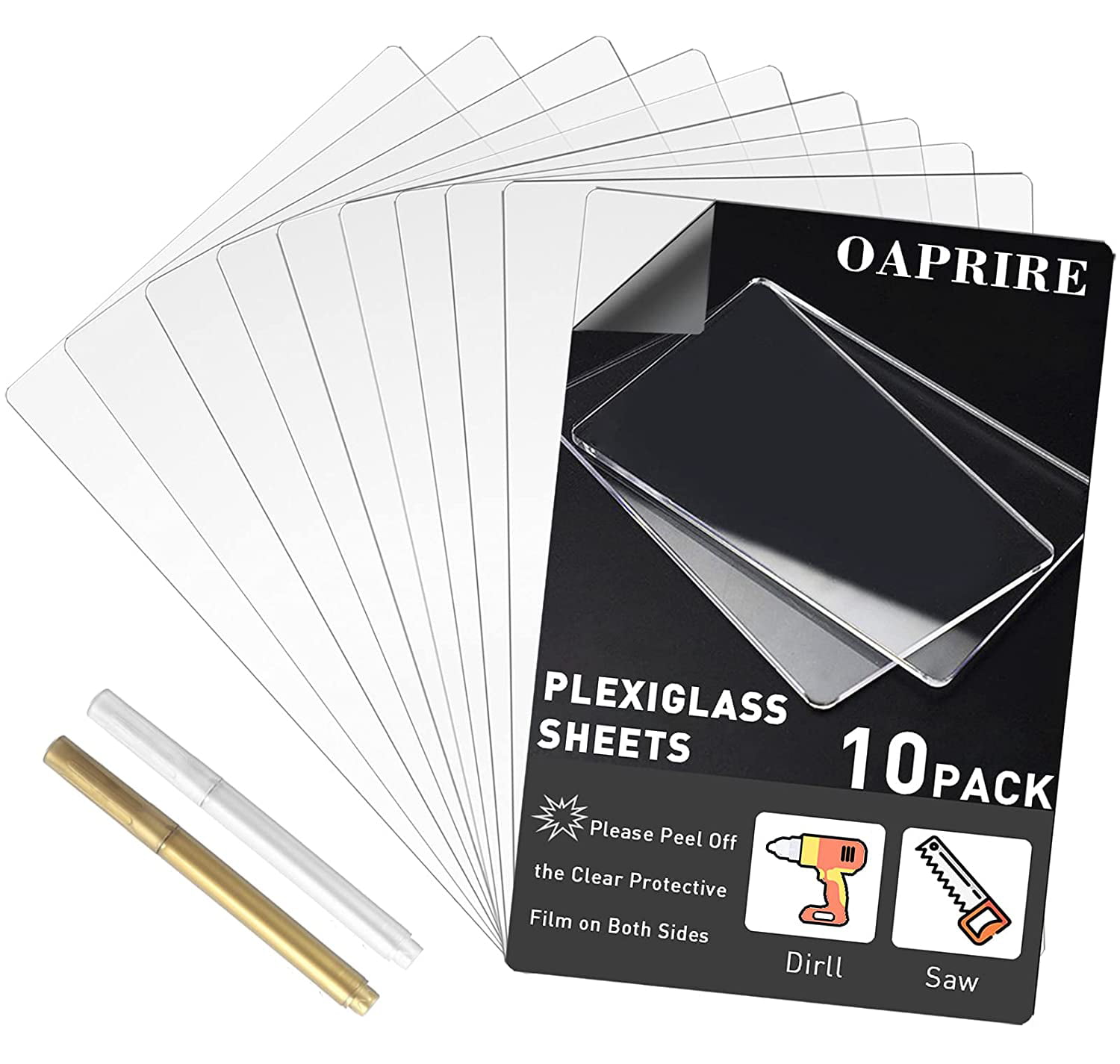 Finydr 8" x 10" Plexiglass Sheet 10 Pieces with Acrylic Markers, Thick 0.04" Acrylic Board with