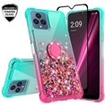 thumbnail image 2 of Compatible for T-Mobile REVVL 6 5G Case Ring Kickstand Liquid Quicksand Glitter Case Clear Bling Diamond Shock Protective Cover for Girls Women - Teal/Pink, 2 of 5