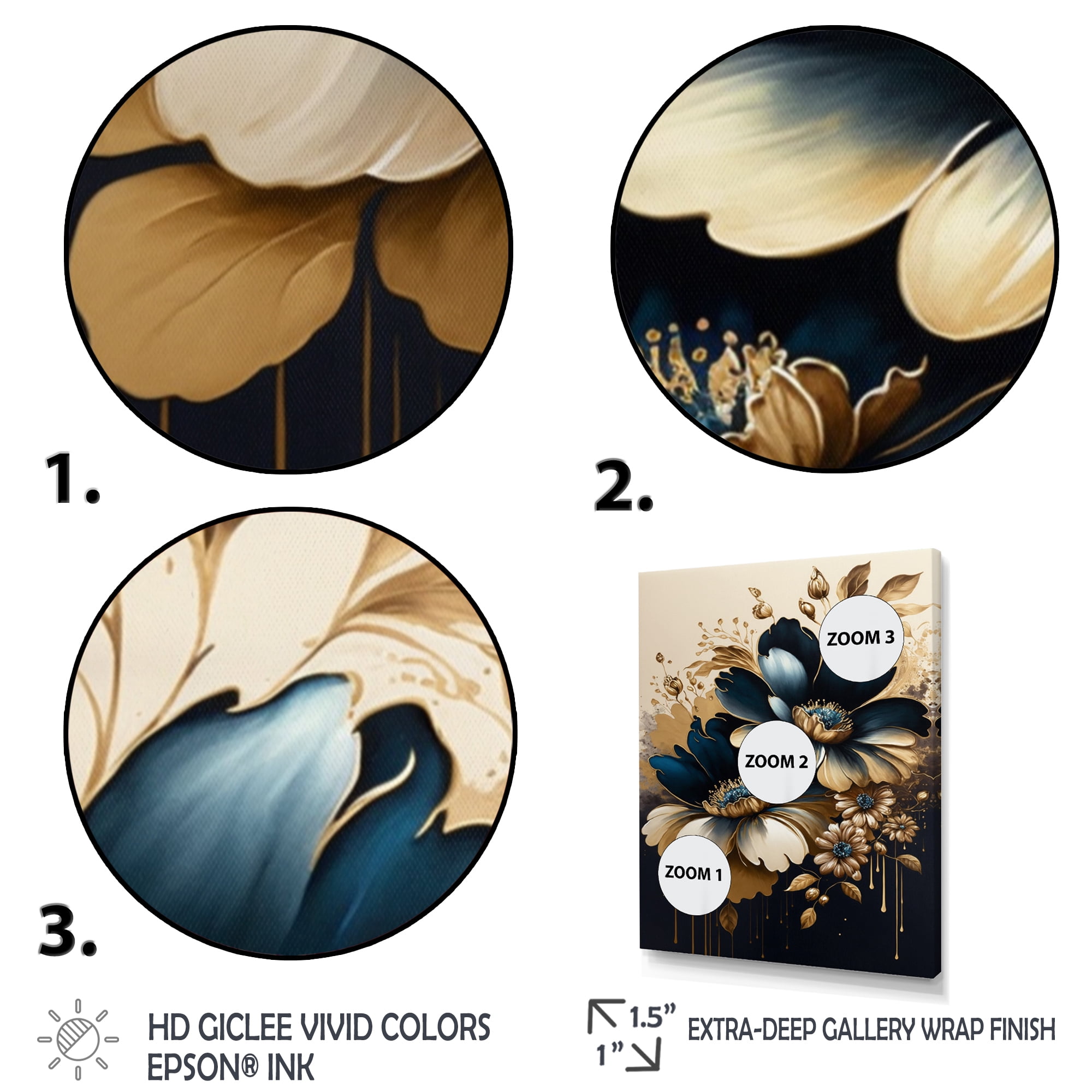 Designart Blue And Gold Daisy Bunch I Canvas Wall Art