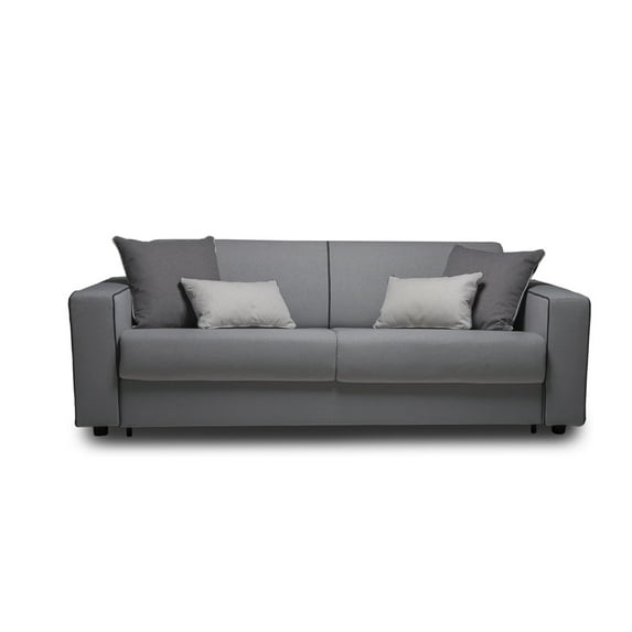 Casabianca Home RESERVE Queen size sofa bed in gray linen fabric and black feet.