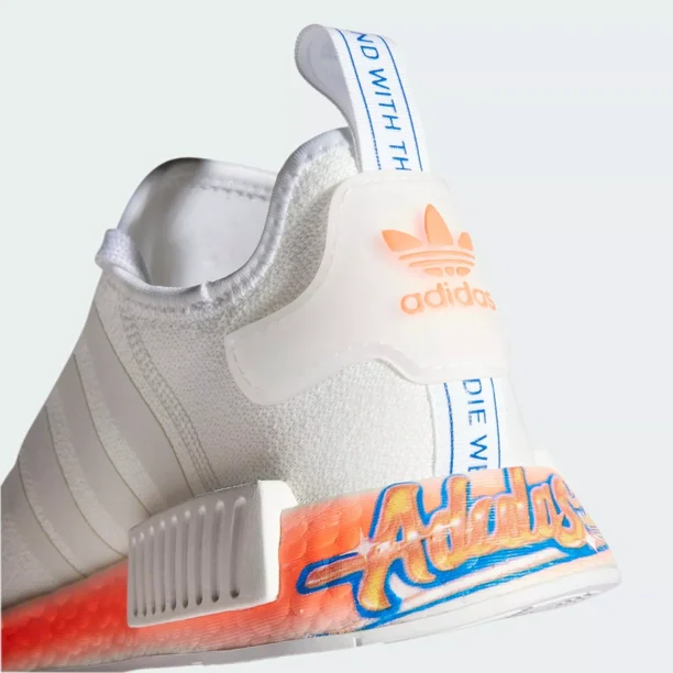 Ad-id-as NMD_R1 White Orange Blue Graffiti STLT Primeknit FV7852 Men 9 Boost Shoes
