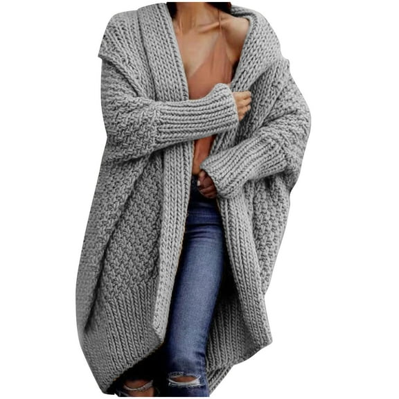 JGGSPWM Shawl Lapel Chunky Cardigans Sweaters for Womens Solid Twist Cable Knit Sweater Open Front Long Sleeve Pullover Casual Tops Oversized Fall Winter Jumper Gray XL