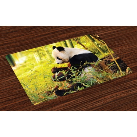 Panda Placemats Set of 4 Big Panda Sitting Forest Eating Bamboo Tree Trunk Foliage Wilderness Picture Print, Washable Fabric Place Mats for Dining Room Kitchen Table Decor,Green Black, by (Best Place To Sit For Ka)