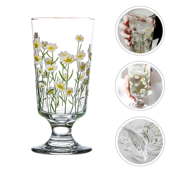 BESTOYARD 1Pc Pastoral Style Glass Cup with Daisy Pattern Assorted Colors Multi Purpose Beverage