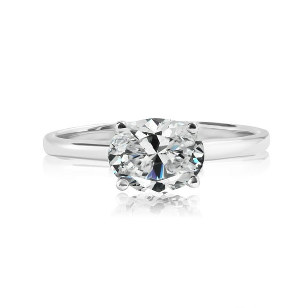 JeenMata Anillo de Compromiso Solitario de Piedra Natal de Abril con Circonita Cúbica de Corte Ovalado de 1,25 Quilates en Oro Blanco de 18 K sobre Plata