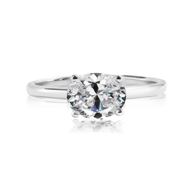 JeenMata Anillo de Compromiso Solitario de Piedra Natal de Abril con Circonita Cúbica de Corte Ovalado de 1,25 Quilates en Oro Blanco de 18 K sobre Plata