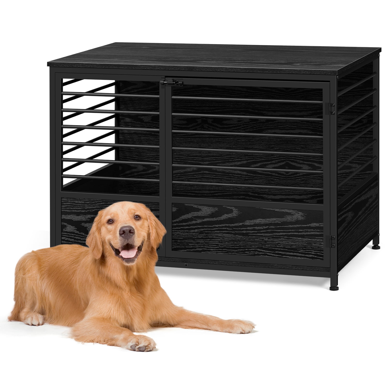 Large Dog Crate Cage Living Room Side End Table, Black