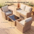 thumbnail image 2 of POTEBAN Patio Wicker Furniture Set, 4-Piece Wicker Outdoor Conversation Set with Coffee Table, Yellow Rattan Sofa Set for Balcon, Backyard, Beige, 2 of 7