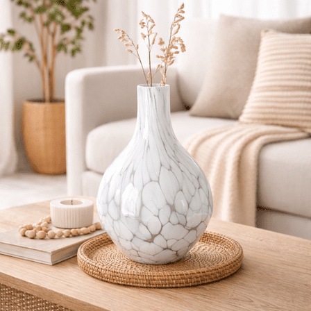 Expobazaar  White Splutter Round Glass Vase - 13"