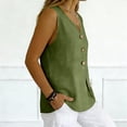 thumbnail image 5 of LEKODE Linen Tank Tops for Women Button Down Shirts V Neck T Shirts Cute Tops Solid Tops Tunics Tops Ruched Tops Plus Size Lightweight Blouse Loose Tank Tops Boho Gauze Shirts Natural Green M, 5 of 9