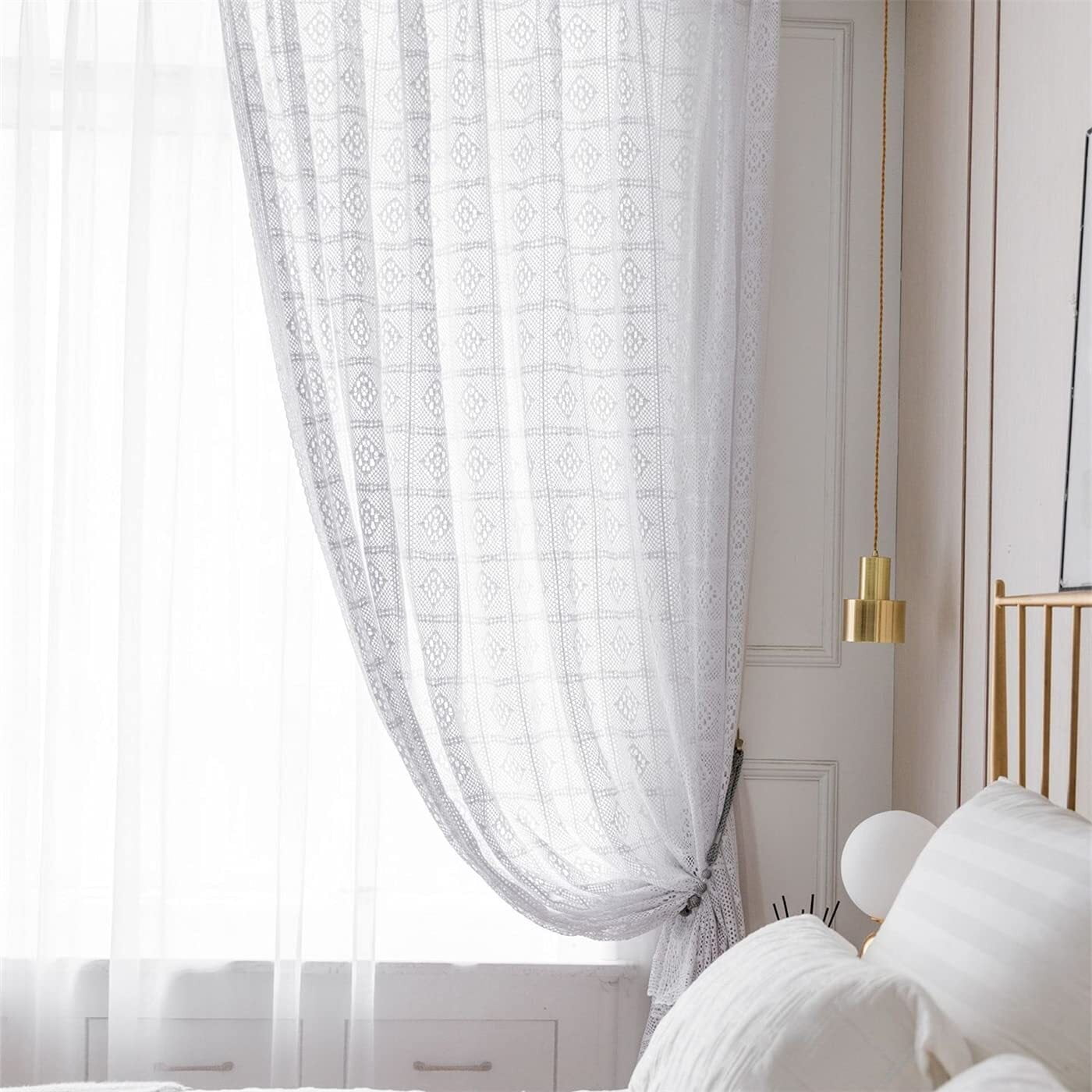 Curtains for Living Room Vintage Crochet Lace Curtains for Farmhouse Retro Hollow Sheer Curtain Panels for Window Treatment Light Filtering Cotton Curtain Drapes for Patio 1 Panel