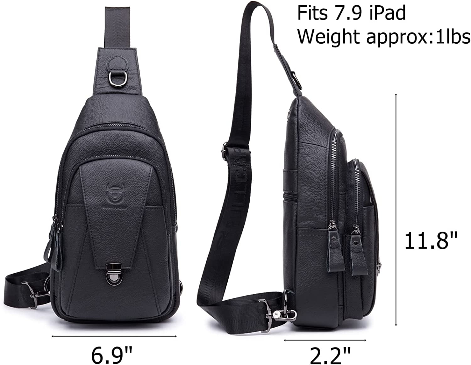 BULLCAPTAIN Leather Sling Bag for Men Multi-pocket Crossbody Chest Bag Travel Casual Shoulder Backpack