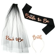 Bride Sash,Bride Sash Veil Headband -Tiara Crown Queen Crown for Bachelorette Party,Black Rose Gold