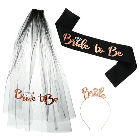 Bride Sash,Bride Sash Veil Headband -Tiara Crown Queen Crown for Bachelorette Party,Black Rose Gold