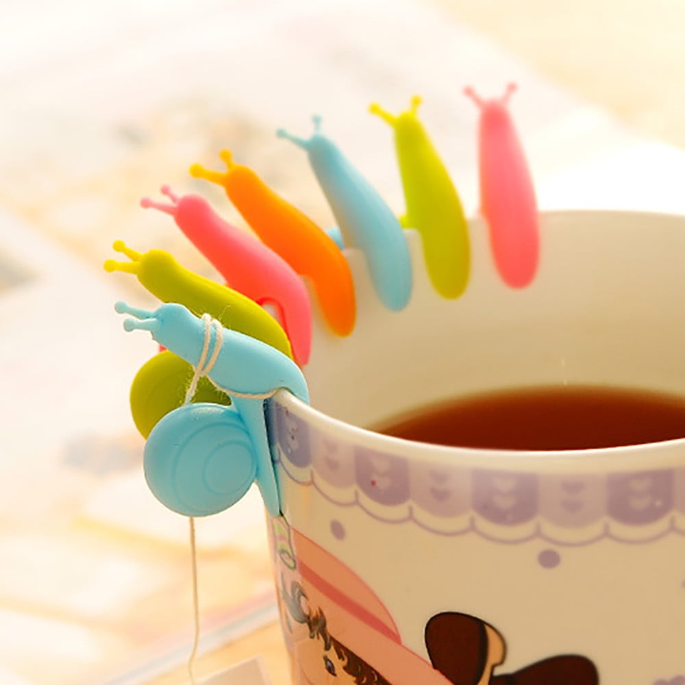 Qpower 5pcs Cute Snail Shape Silicone Tea Bag Holder Cup Mug Candy Colors 