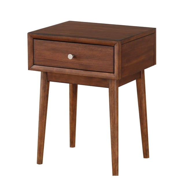 Mesa auxiliar de madera Benzara con 1 cajón, color marrón de mediados de siglo