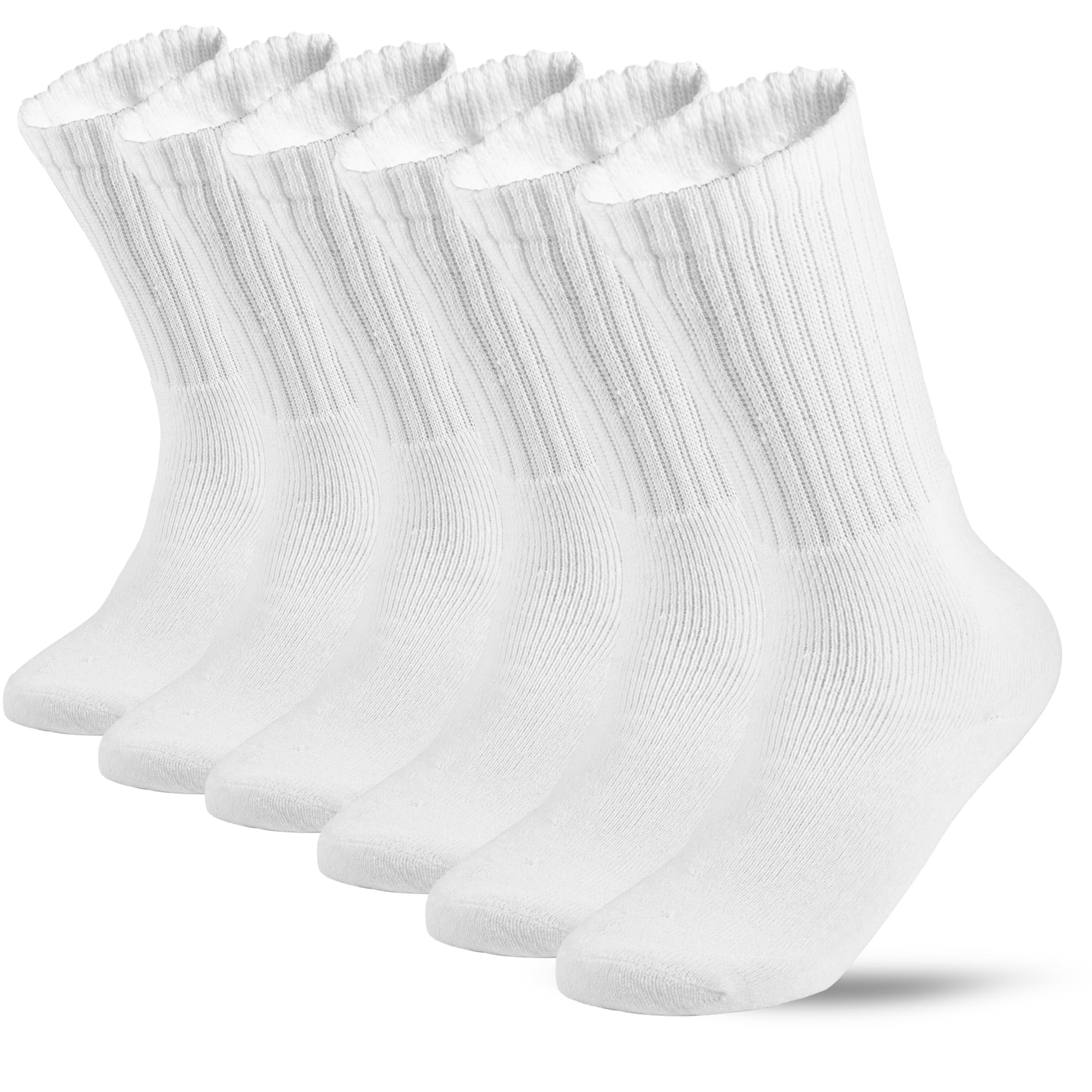 6 Pairs Men's Athletic Cotton Casual Crew Solid Sport Socks White Size 10-13