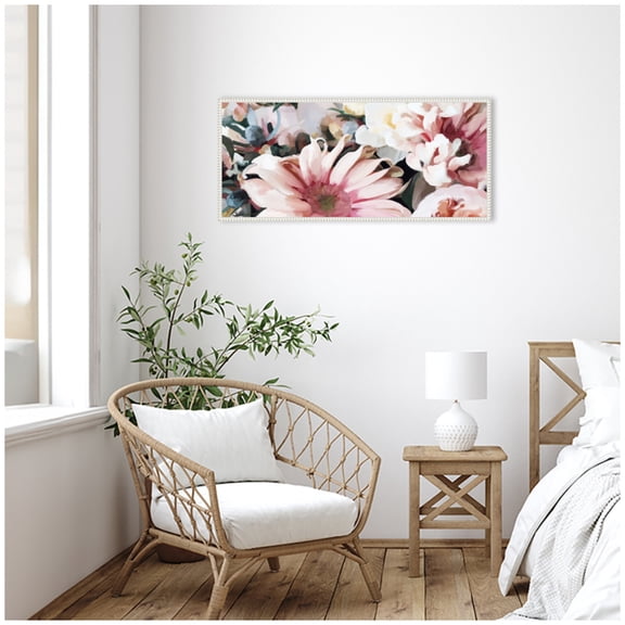 Kate and Laurel Framed Canvas Wall Art Print Fresh Pick by Mary Sparrow, 40 x 18 Sylvie Beaded White Frame, Modern Contemporary, Flower Art for Wall Decor