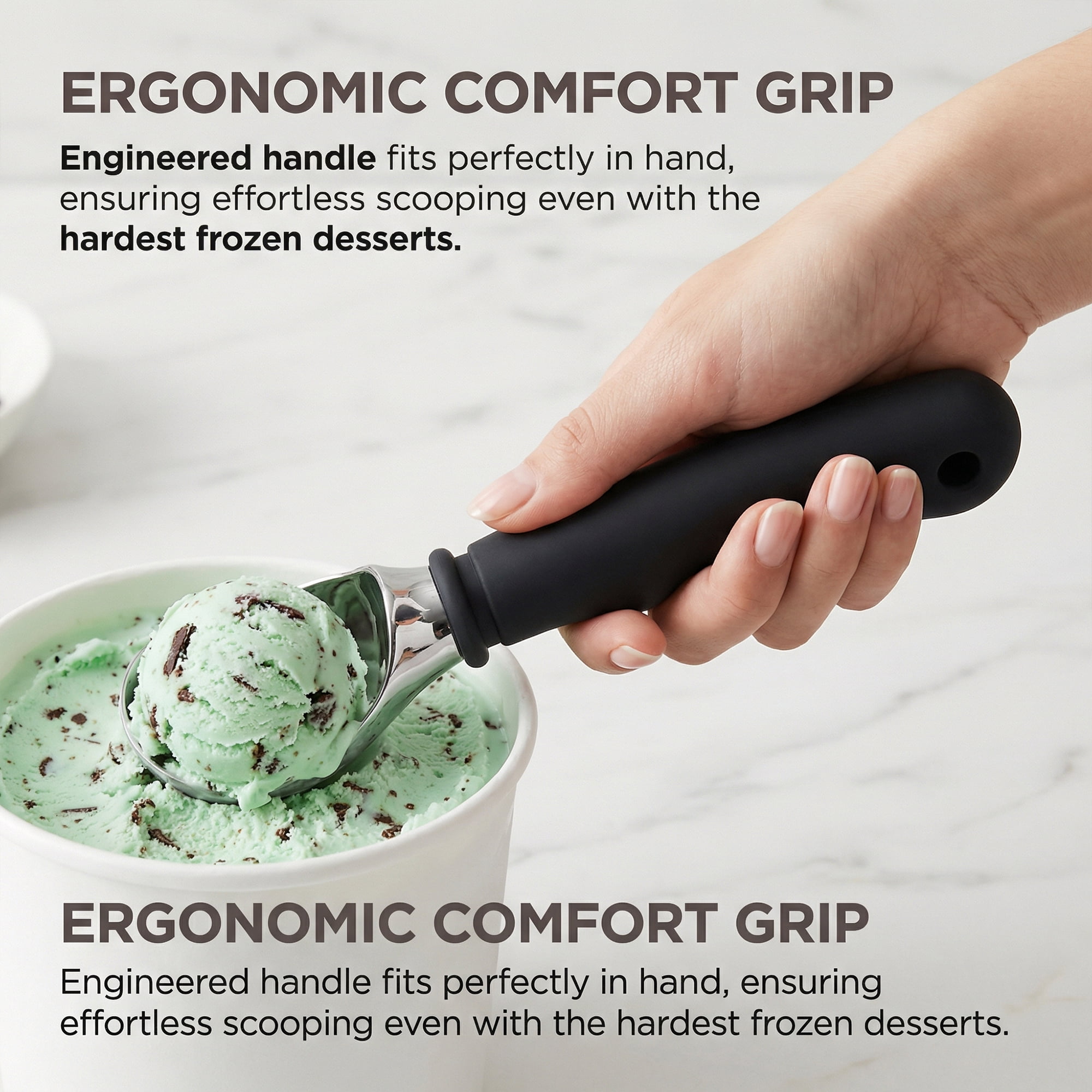 Unique Bargains Good-Quality Stainless Steel Ice Cream Scoop with Handle Black 7in