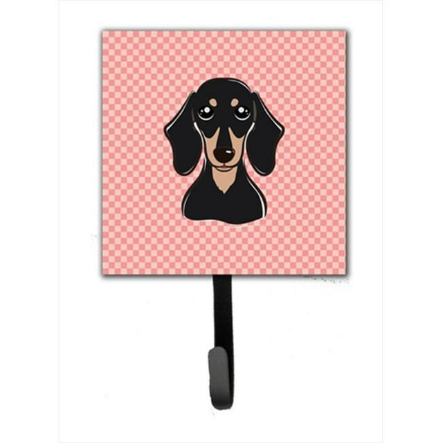Checkerboard Pink Smooth Black And Tan Dachshund Leash Or Key Holder, 4.25 W x 7 H In.