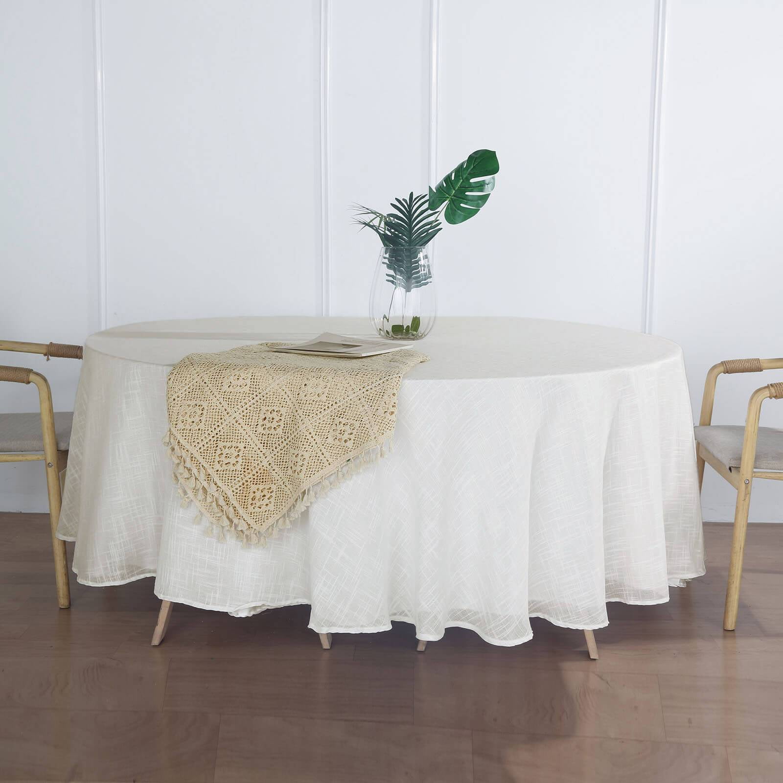 Efavormart 108" Premium White Faux Linen Tablecloth Slubby Textured