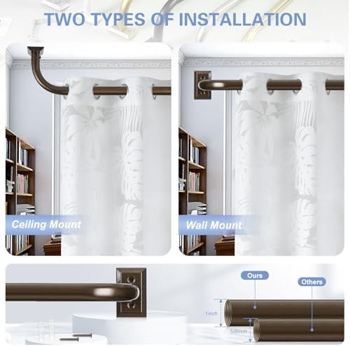Bronze Wrap Around Curtain Rods 28 to 48 Inch:Blackout Heavy Duty Adjustable Window Curtain Rod Room Darkening,1Inch Modern Industrial Curved French Return Metal Drapery Rod Easy Install,Brown
