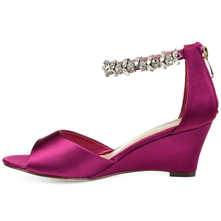 Journee Womens Connor Back Heel Zip Gemstone Ankle Strap Wedge