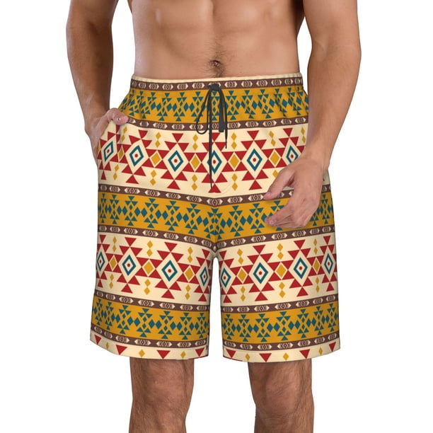 Balery Aztec Traje de Baño Estilo Hawaiano para Hombre, Shorts de Secado Rápido con Bolsillos-Medium