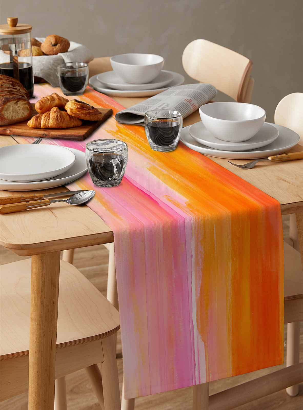 Table Runner Yellow Pink Painting Table Decoration for Kitchen Dinning Abstract Art Table Decoration for Indoor Outdoor Party Wedding Decor 13x72inch