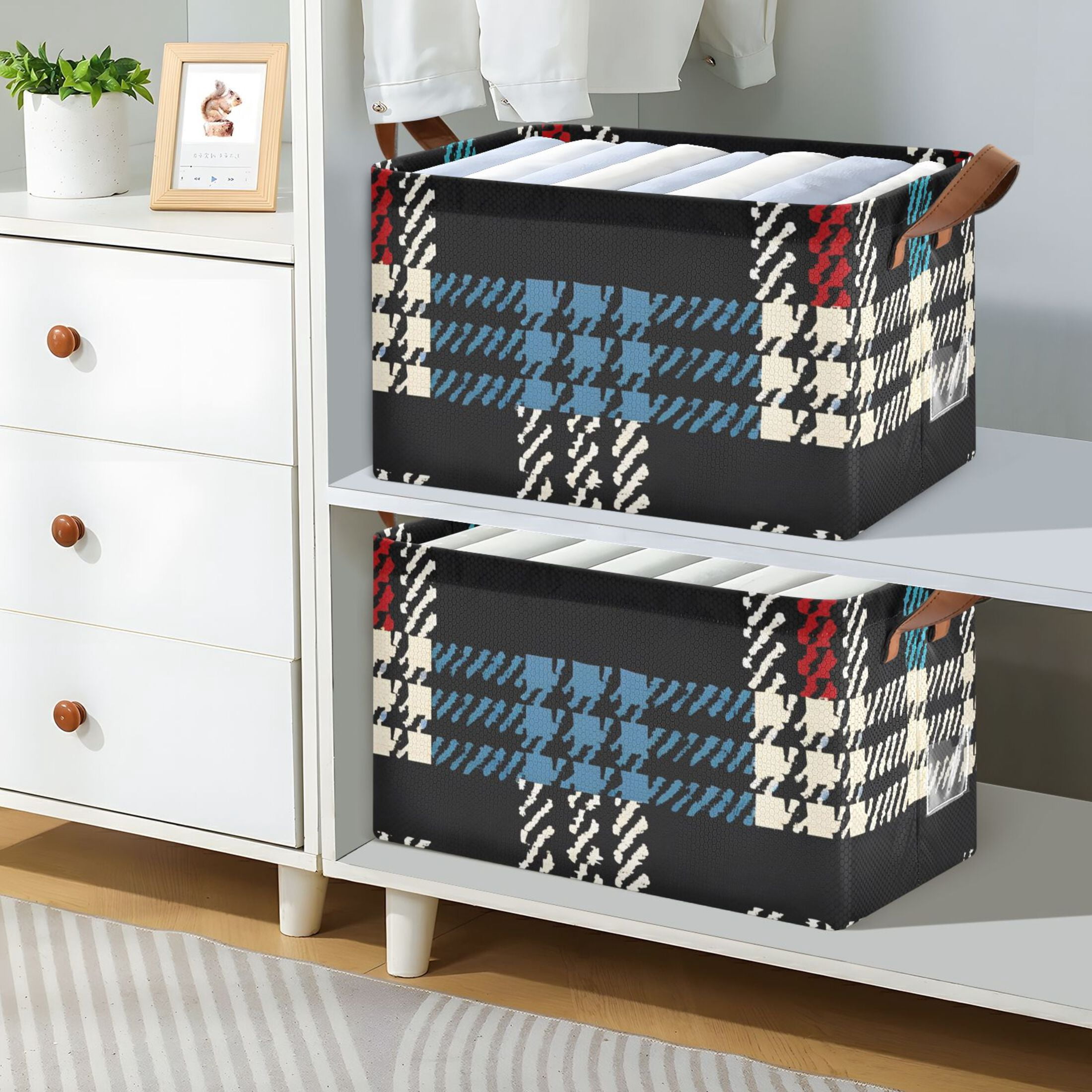 Ryvnso Colorful Black Checkered Pattern Storage Bins Large Basket Foldable Cube Toys Organizer with Handles 2 PCs
