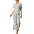 thumbnail image 1 of INSPIRE CHIC Ensembles de Pyjama pour Femmes Col Rond Manches Courtes Uni Côtelé Tenue de Nuit Décontractée Pyjamas pour Dames S Gris, 1 of 5