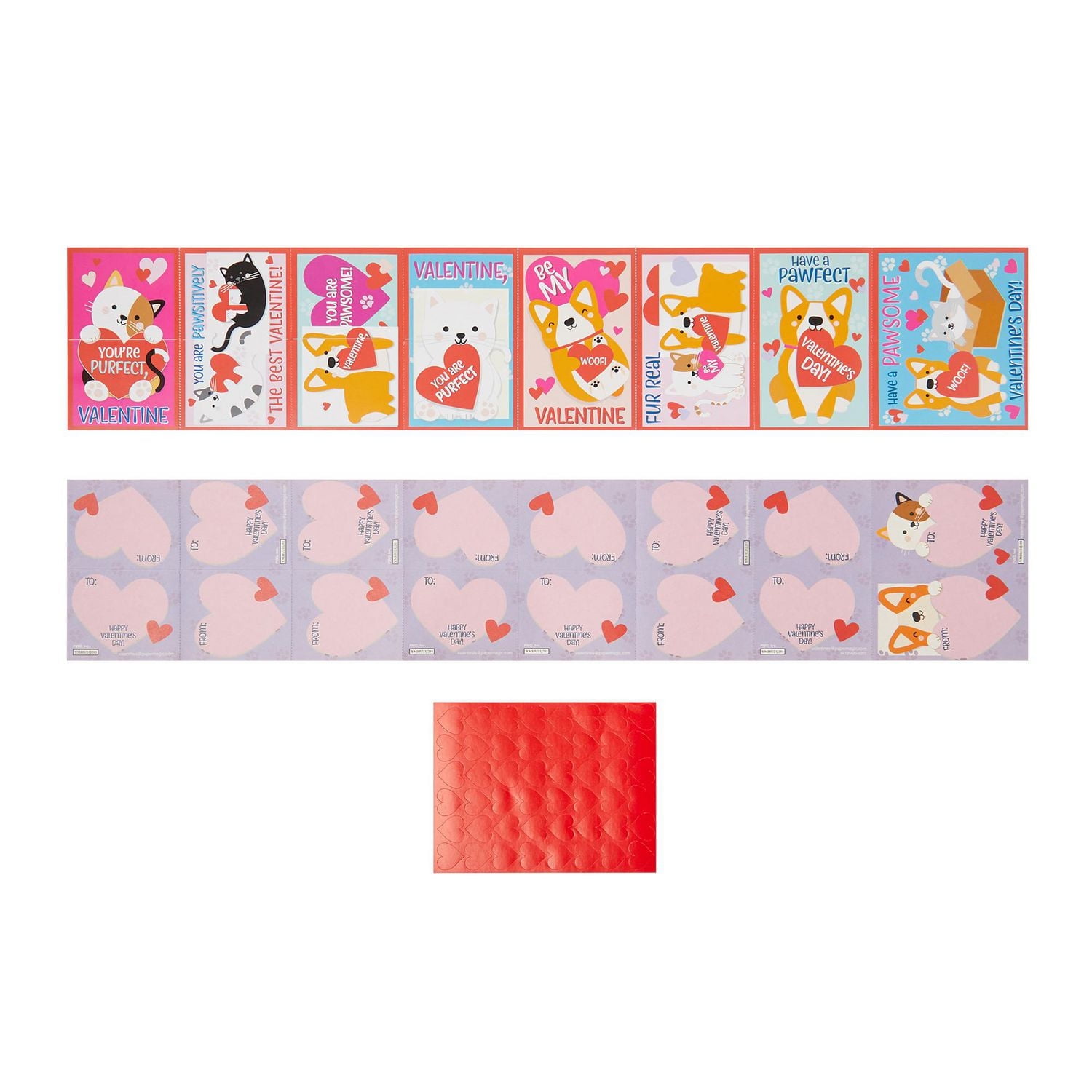 Studio 2/14 Cats & Corgis Valentine Cards, 32 Count, Classroom Exchange Cards