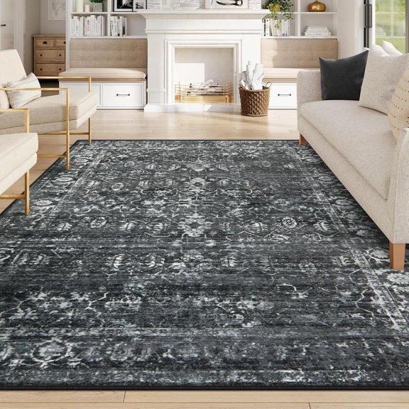 8x10 Area Rugs for Living Room Washable Rugs 8x10 Black Large Rug Indoor Carpet, Vintage Distressed Rug Soft Non Slip Area Rug for Bedroom Dining Room Home Office(8 x 10, Black/Grey)